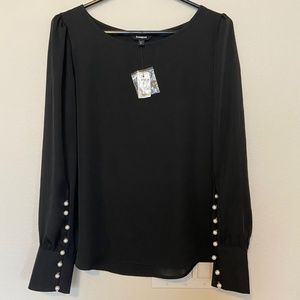 Express Black blouse with Pearl Detail on Sleeve